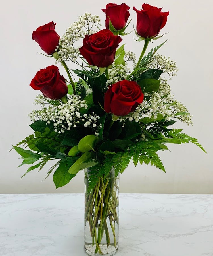 Six Red Roses Vased | Half Dozen Red Roses Fort Worth