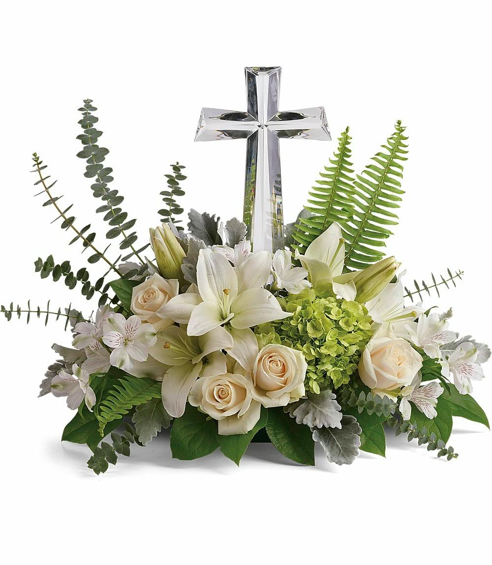 Divine Peace Keepsake Cross & Flowers Ft. Worth Sympathy Flowers